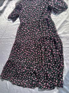 (Max) Floral Print Button Down A-line Dress