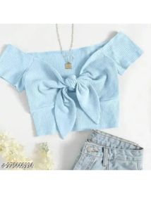 Cute Blue Tie-Front Crop Top