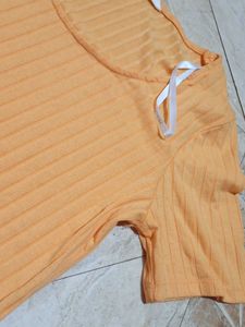 Orange Ribbed Knit Midi Dress