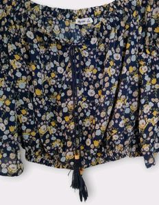 Urban Blue Floral Off-the-Shoulder Crop Top Women