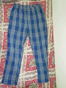 Blue Plaid Casual Pants