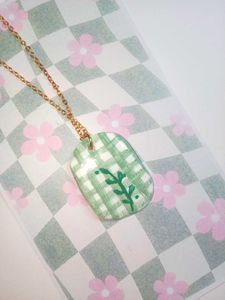 Handmade Green Checkered Plant Necklace