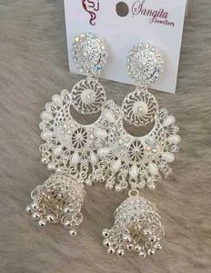 Silver Jhumka Earrings &amp; Maang Tikka Set