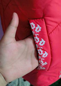 Coral Puffer Jacket With Pink Sweater 💗✨