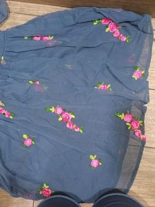 Blue Floral Midi Length Frock
