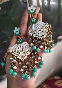 Heavy Long Wedding Earring Green