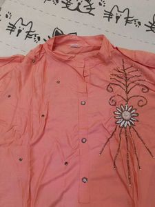 Peach Kurti and White Palazzo Pants