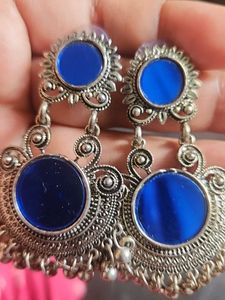 Blue Mirror Chandbali Earrings
