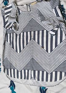 Women White Blue Rayon Printed Casual Top