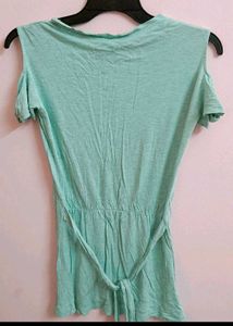 Down Shoulder Ruffle Top-mint