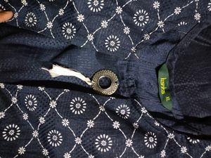 Navy Floral Kurta Jacket Attached - XL