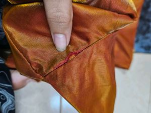 Red And GoldVelvet Saree with Stitched Blouse