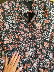 Black Floral Print Mini Dress
