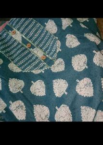 Blue &amp; White Printed Kurti Set