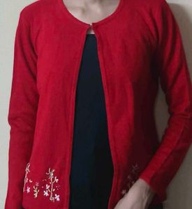 Red Embroidered Cardigan