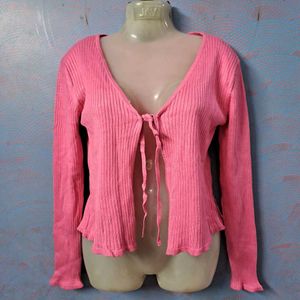 Pink Tie-Front Cardigan