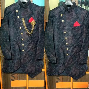 Men Black &amp; Beige Mofit Printed Sherwani