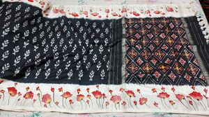Pure Pochampalli Ikkat Silk Saree With Hand Paint