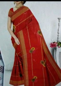 Elegant Red Floral Print Saree