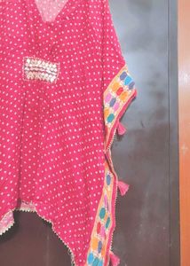 Rose Color Polka Dot Kaftan Top For 46 Bust