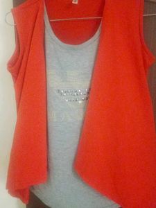 Orange Vest & Grey Top Set