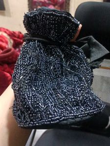 Beaded Black Pouch And Orange Bag