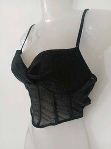 SEXY BLACK SHIMMERY MESH CORSET