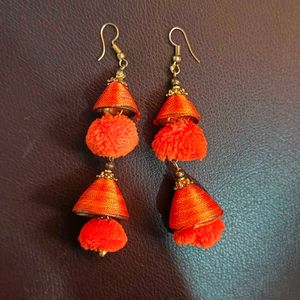 Orange Rajasthani Tassel Earrings