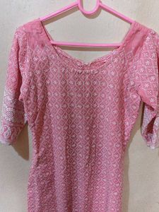 Women&#39;s Pink Colour Chickenkari Kurti🥰♥️😍