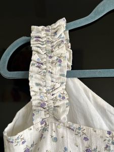 Size 34-36, Floral Ruffle Strap White Dress