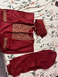 Maroon Embroidered Kurta Set