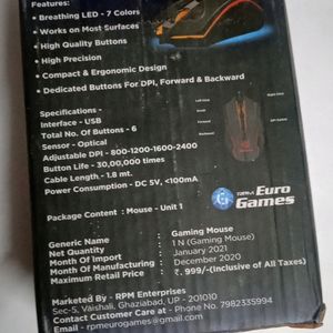 wierd gaming mouse with RGB light Cable 1.8 Meter