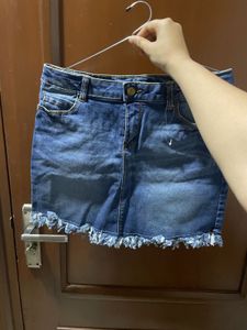 Denim Mini Skirt with Frayed Hem