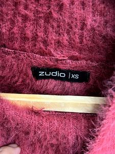 Burgundy Fuzzy Turtleneck Sweater