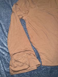 Brown Square Neck Flared Sleeve Top