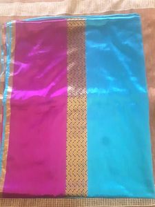 Blue &amp; Magenta Silk Saree With Blouse.