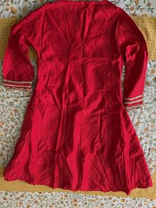 Red Embroidered Ethnic Kurta