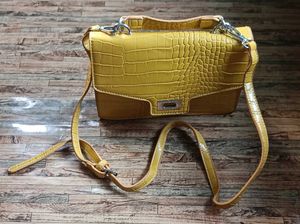 Yellow Croc Embossed Crossbody Bag