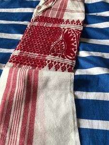 Brand New Gamcha Cotton Assamese Japi Design Without Tag Gamcha For Stylish Soft Fabric Towel 180 Gsm (Red And White, Pack-1)