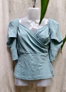 Aqua Puff Sleeve Top