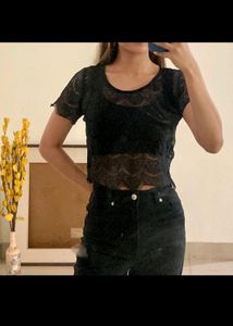 Black Lace Crop Top