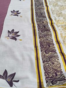 Kerala Kasavu Saree with Floral Design