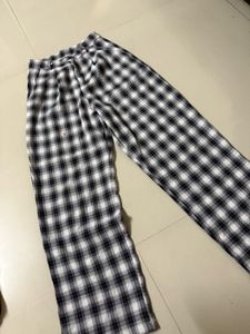 Black &amp; White Plaid Wide Leg Pants