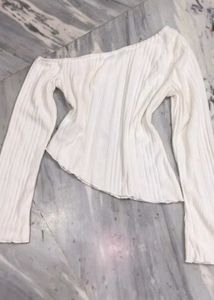 New SAVANA White Off-Shoulder Ribbed Top