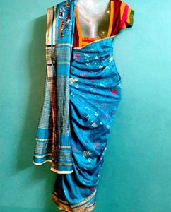 Beautiful Blue Saree With Embroidery