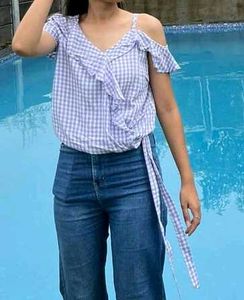 Lavender Gingham Wrap Top- ONLY