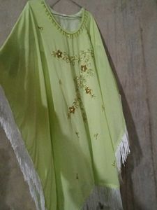 Lime Green Embellished Kaftan With Dupatta