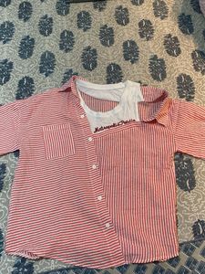 One Sided Up shoulder Striped Shirt