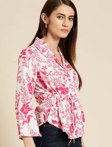 Valentine Special Shawl Collar Floral Print Top