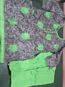 Pure Cotton Chudhidar in Grey with Green Combinati